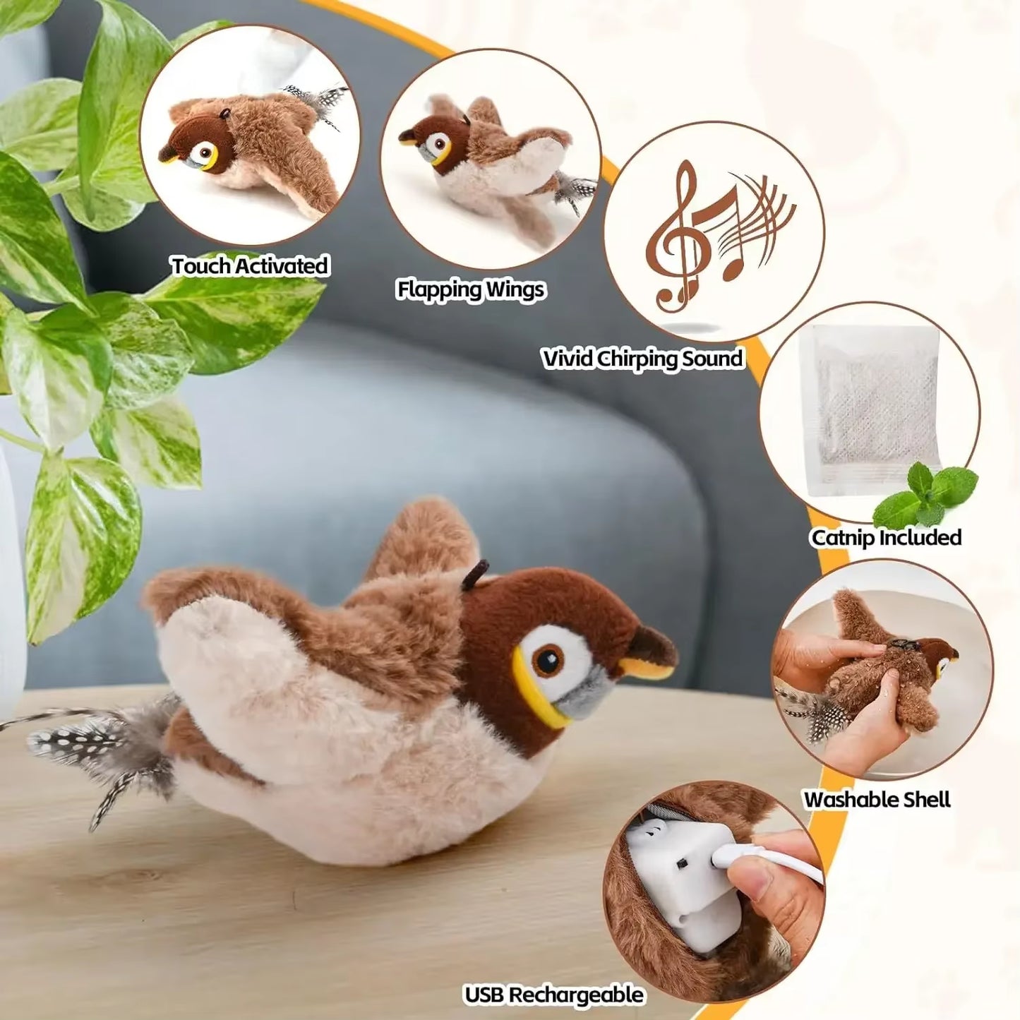 Rechargeable Bird Interactive Plush Toy.