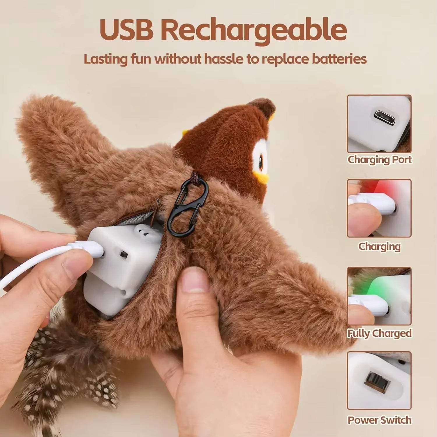 Rechargeable Bird Interactive Plush Toy.